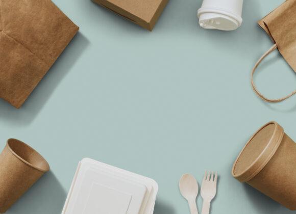 Food packages frame in delivery concept