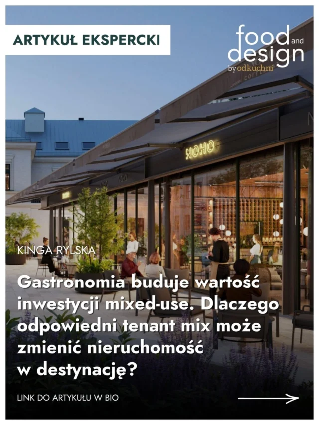 Czy dobrze dobrana gastronomia może zmienić nieruchomość w prawdziwą destynację? 🤔 W projektach mixed-use nie wystarczy dziś po prostu zapełnić wszystkich lokali. Coraz większe znaczenie ma to, kto się w nich znajdzie, jak poszczególne koncepty będą ze sobą współpracować i czy razem stworzą miejsce, do którego ludzie naprawdę będą chcieli przyjeżdżać.W nowym artykule eksperckim Kinga Rylska z NOHO Investment pisze o tym, dlaczego tenant mix nie powinien być przypadkową listą najemców. Każda inwestycja ma przecież własne DNA, użytkowników i potrzeby.Nie chodzi więc o to, żeby mieć najpopularniejsze marki. Chodzi o to, żeby mieć marki najlepsze dla konkretnego miejsca. ✨👉 Cały artykuł przeczytasz na foodanddesign.pl. Link znajdziesz w bio.#FoodandDesign #MixedUse #Gastronomia #Hospitality #Nieruchomości